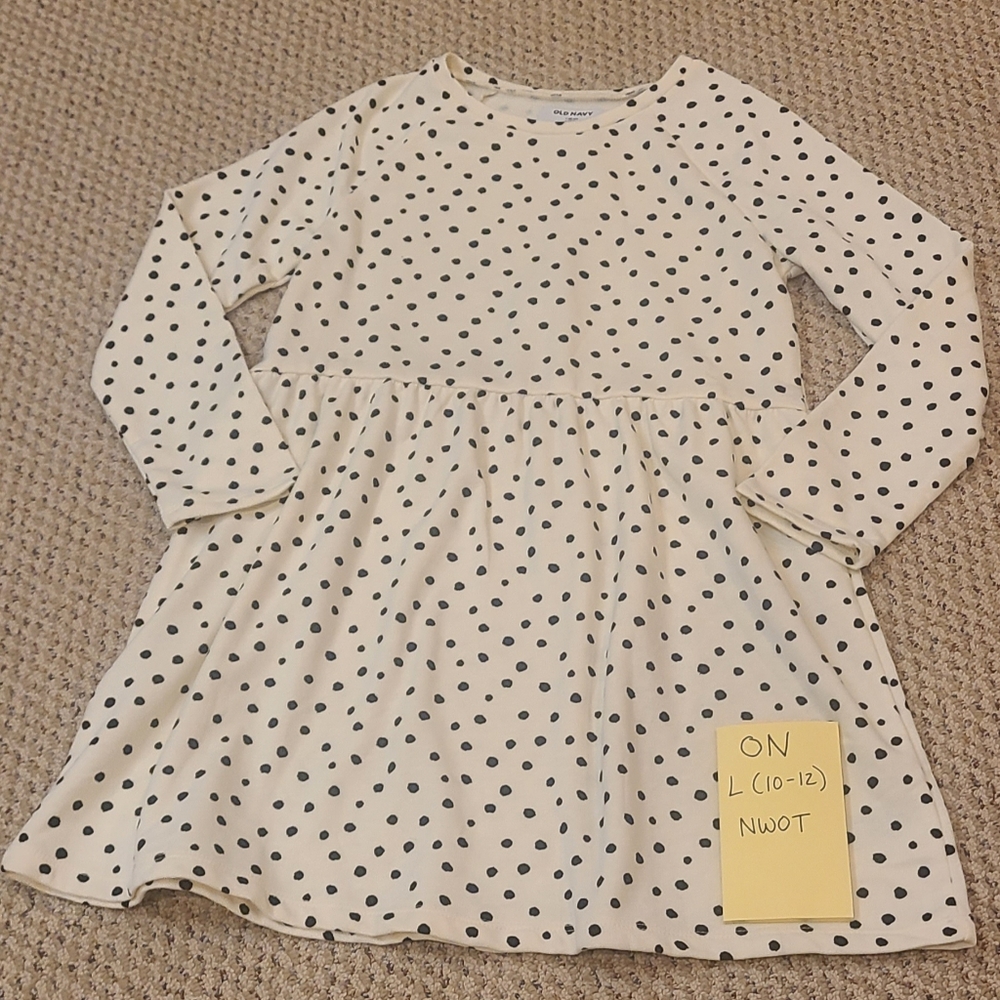 Old Navy Cream and Black Polka Dot Kids Dress